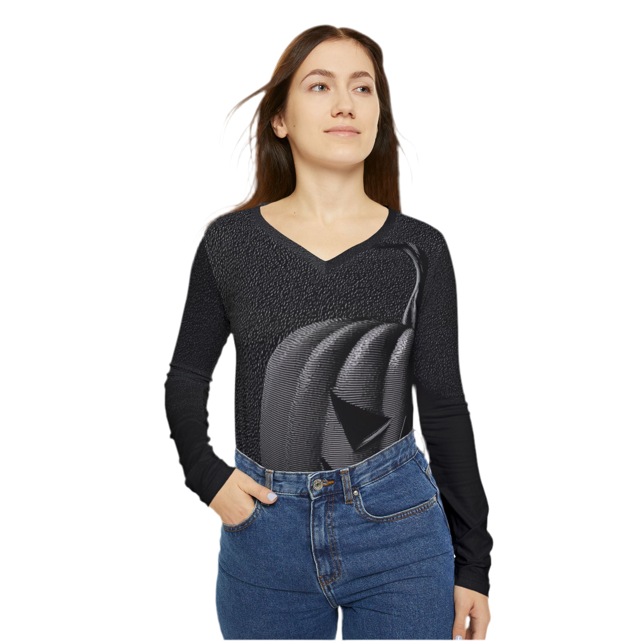 Maison Verne Halloween Ltd. Edition Plus Size Damen Halloween V-Neck Shirt - Wicked Elegance No. 08