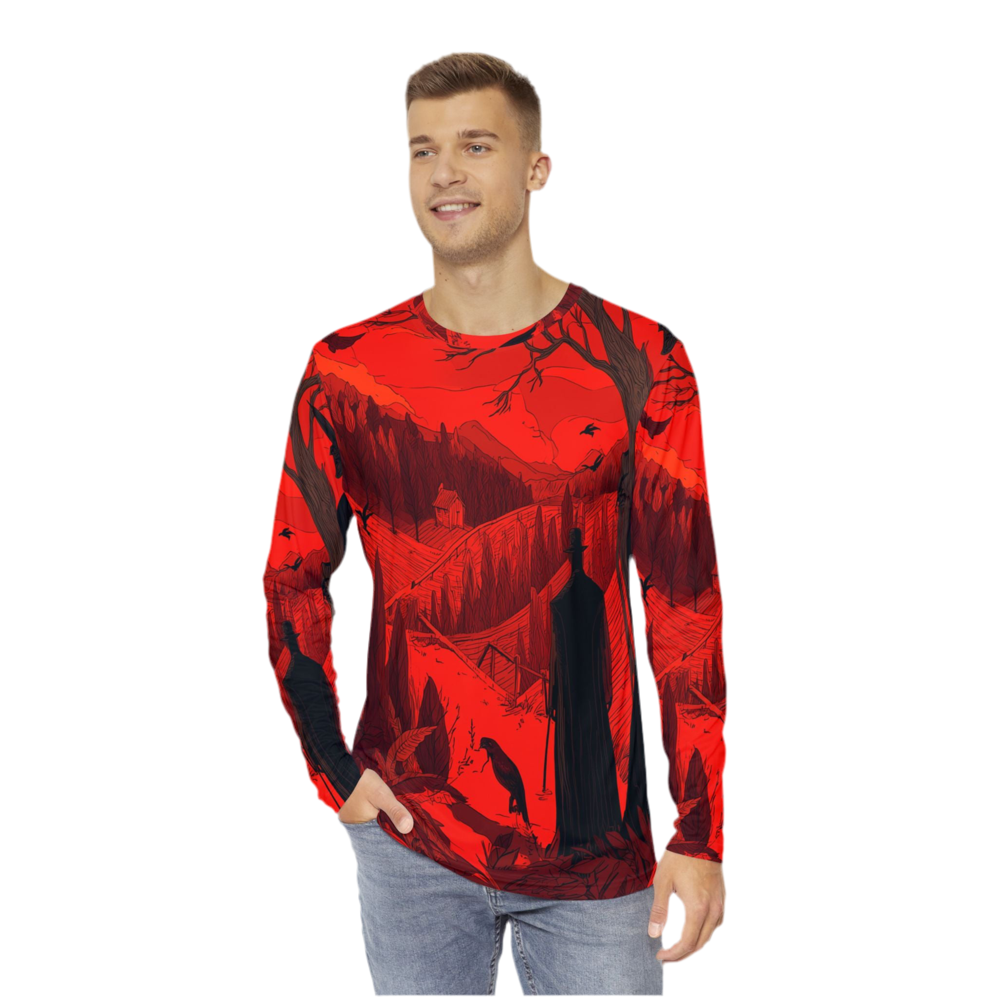 Maison Verne Halloween Ltd. Edition Plus Size MΓ€nner Long Sleeve Shirt "Crimson Harvest" - ππ» Wicked Elegance No. 15 π»π