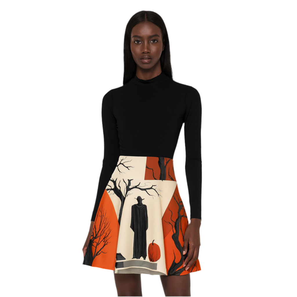 Maison Verne Halloween Ltd. Edition Women's Skater Skirt "Hall of Shadows" - 🎃👻 Wicked Elegance No. 23 👻🎃