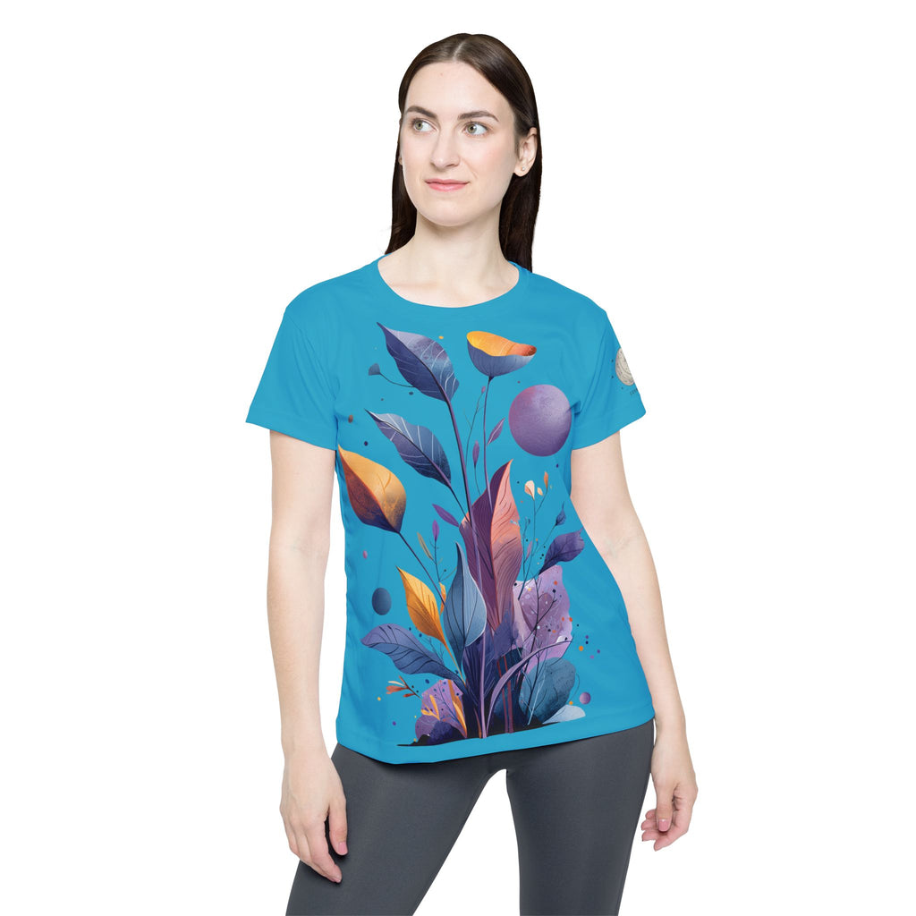 Dames T-shirt "Celestial Bloom" - Cosmic Botanicals nr. 30 (turkoois)