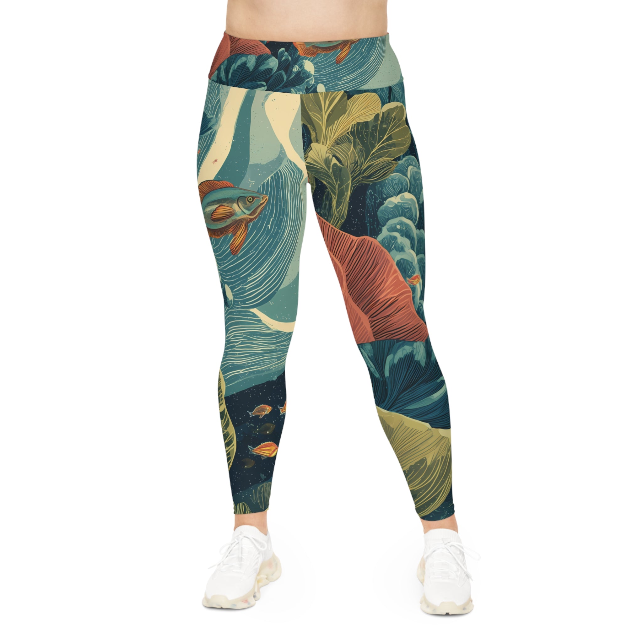 Plus Size Leggings "Celestial Reef" - Cosmic Botanicals No. 66