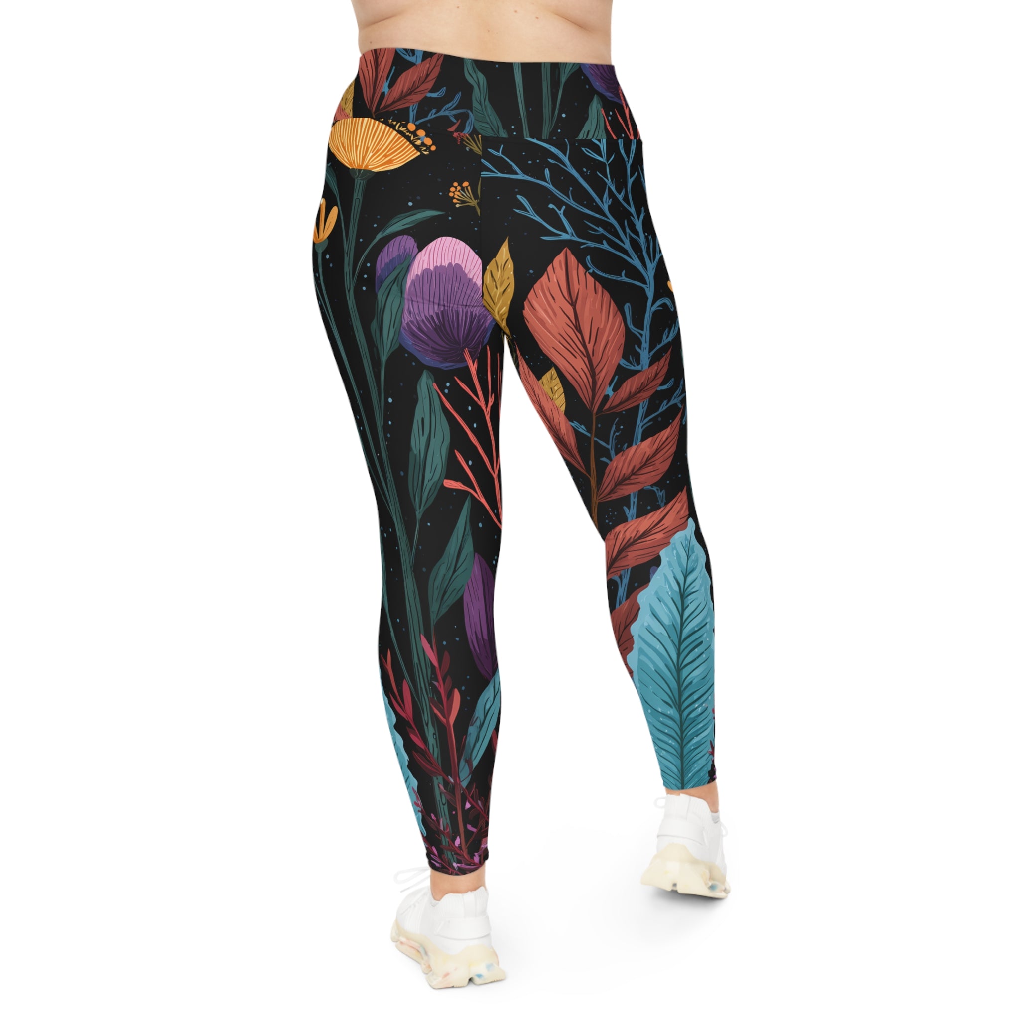 Plus Size Leggings "Nocturnal Bloom" - Cosmic Botanicals No. 63