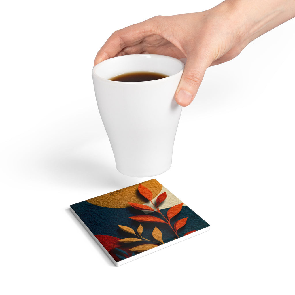 Ceramic coaster "Sunlit Leaves" - Golden Autumn No. 48