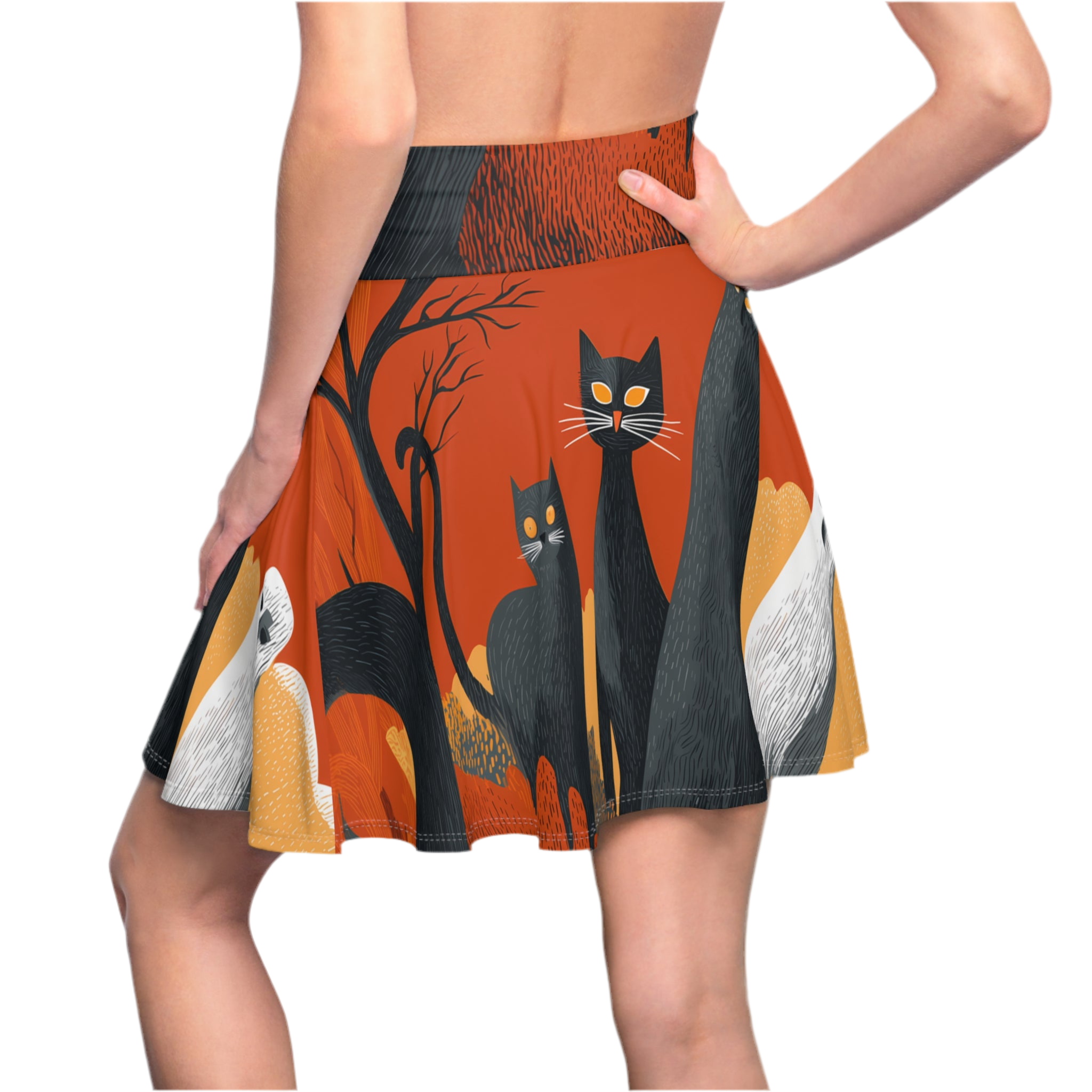 Maison Verne Halloween Ltd. Edition Women's Skater Skirt "Midnight Watchers" - 🎃👻 Wicked Elegance No. 48 👻🎃