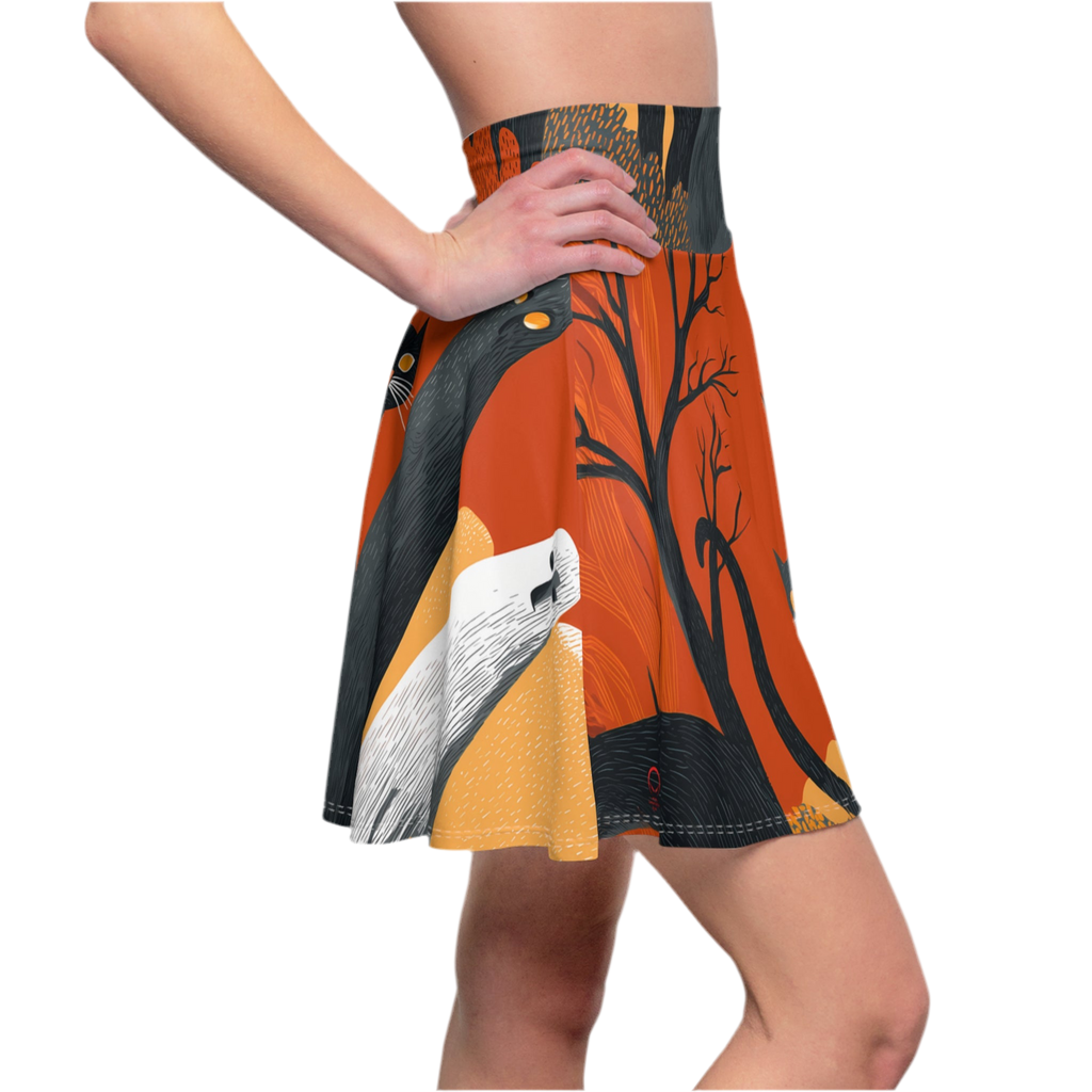 Maison Verne Halloween Ltd. Edition Women's Skater Skirt "Midnight Watchers" - 🎃👻 Wicked Elegance No. 48 👻🎃