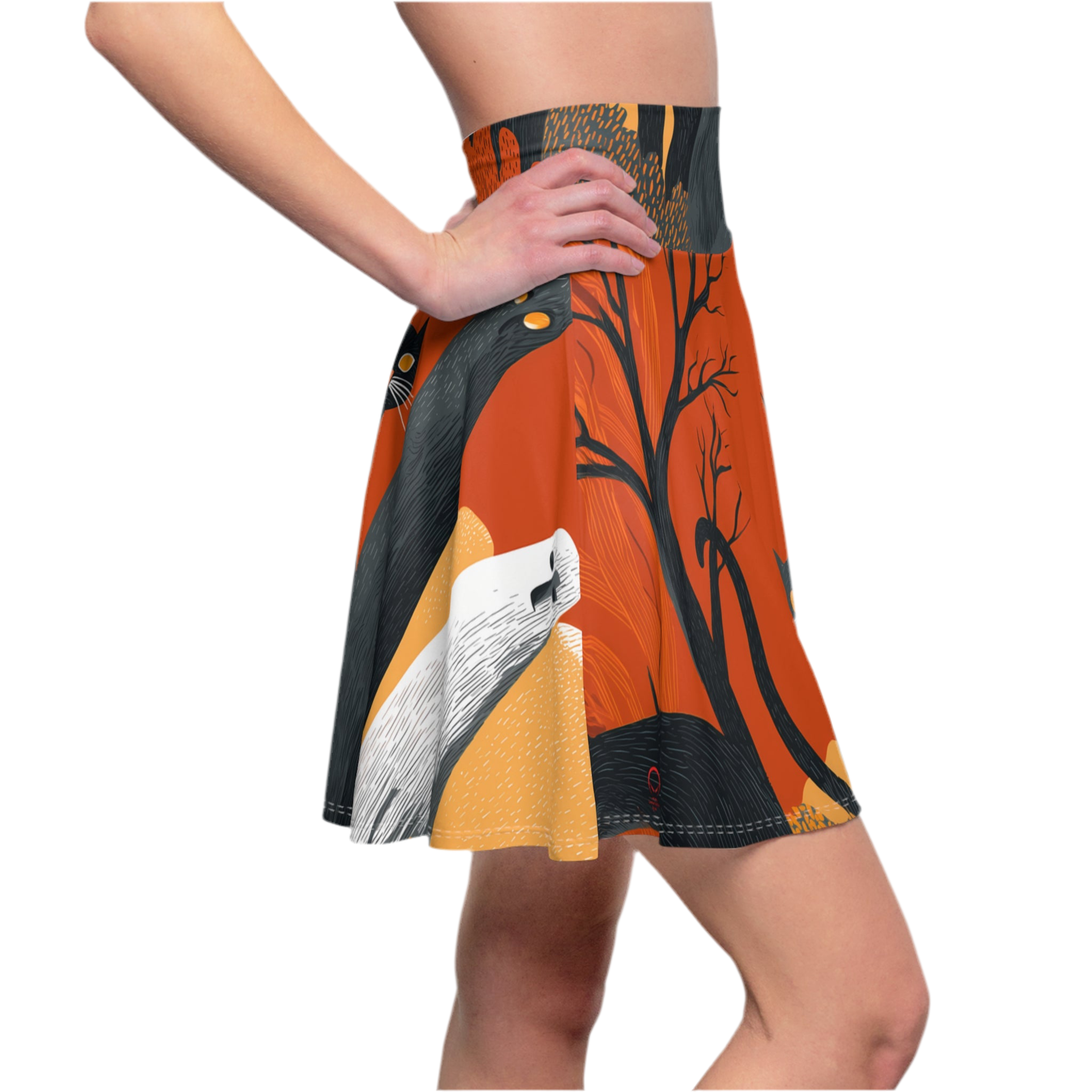 Maison Verne Halloween Ltd. Edition Women's Skater Skirt "Midnight Watchers" - 🎃👻 Wicked Elegance No. 48 👻🎃