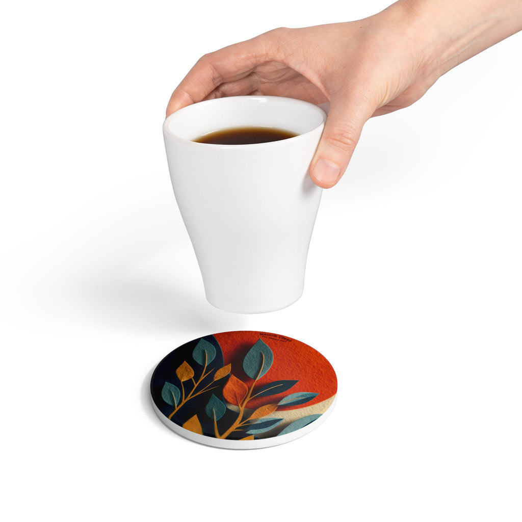 Ceramic coaster "Sunlit Leaves" - Golden Autumn No. 48