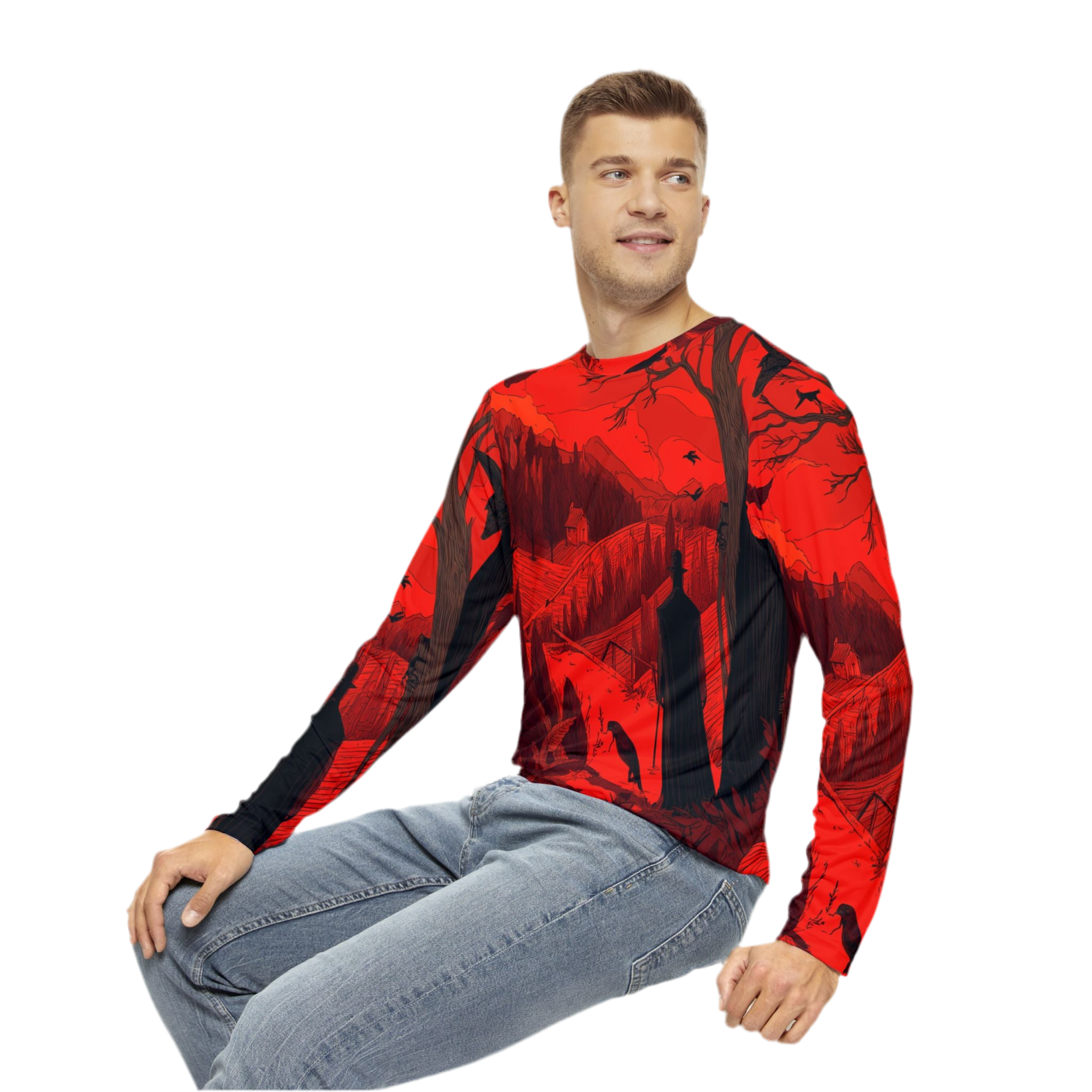 Maison Verne Halloween Ltd. Edition Plus Size Männer Long Sleeve Shirt "Crimson Harvest" - 🎃👻 Wicked Elegance No. 15 👻🎃