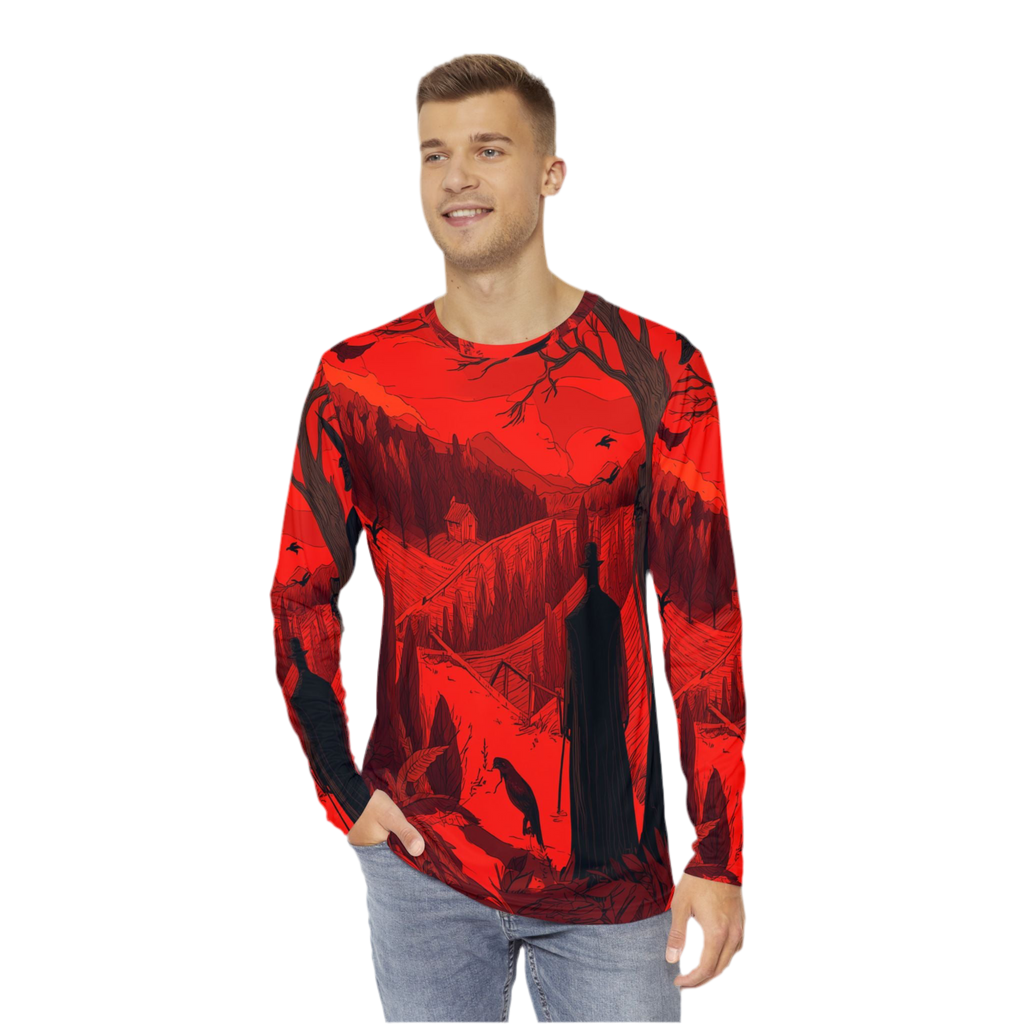 Maison Verne Halloween Ltd. Edition Plus Size Männer Long Sleeve Shirt "Crimson Harvest" - 🎃👻 Wicked Elegance No. 15 👻🎃