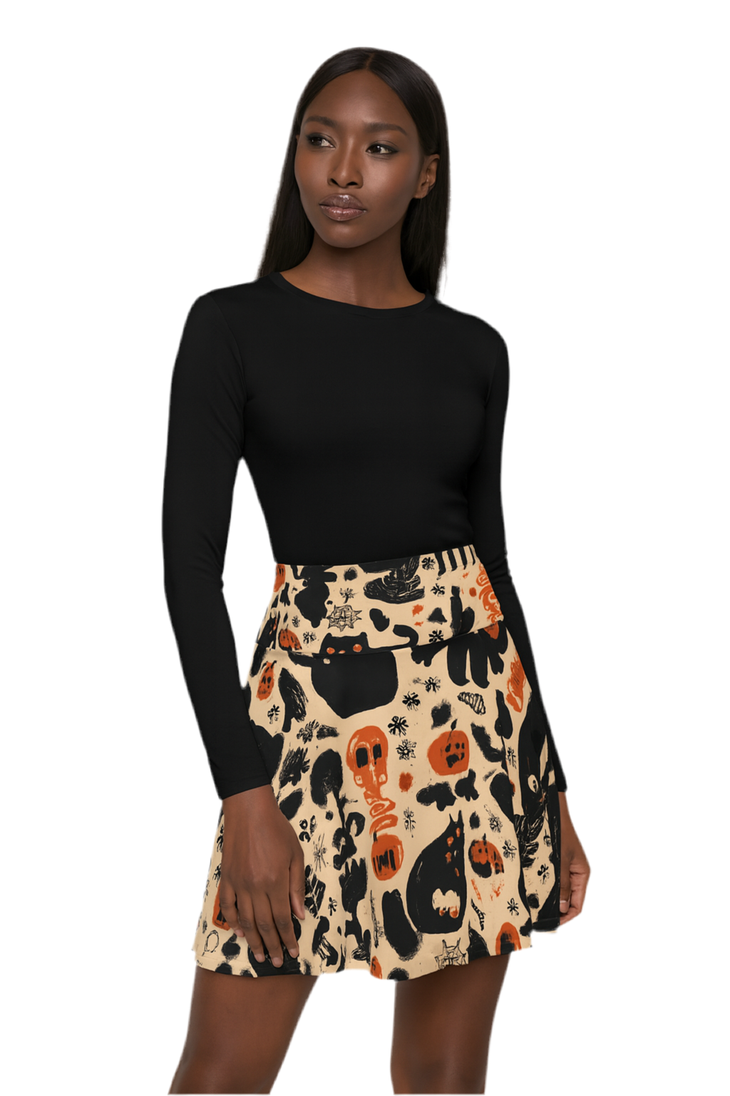 Maison Verne Halloween Ltd. Edition Women's Skater Skirt "Pumpkin Parade" - 🎃👻 Wicked Elegance No. 77 👻🎃