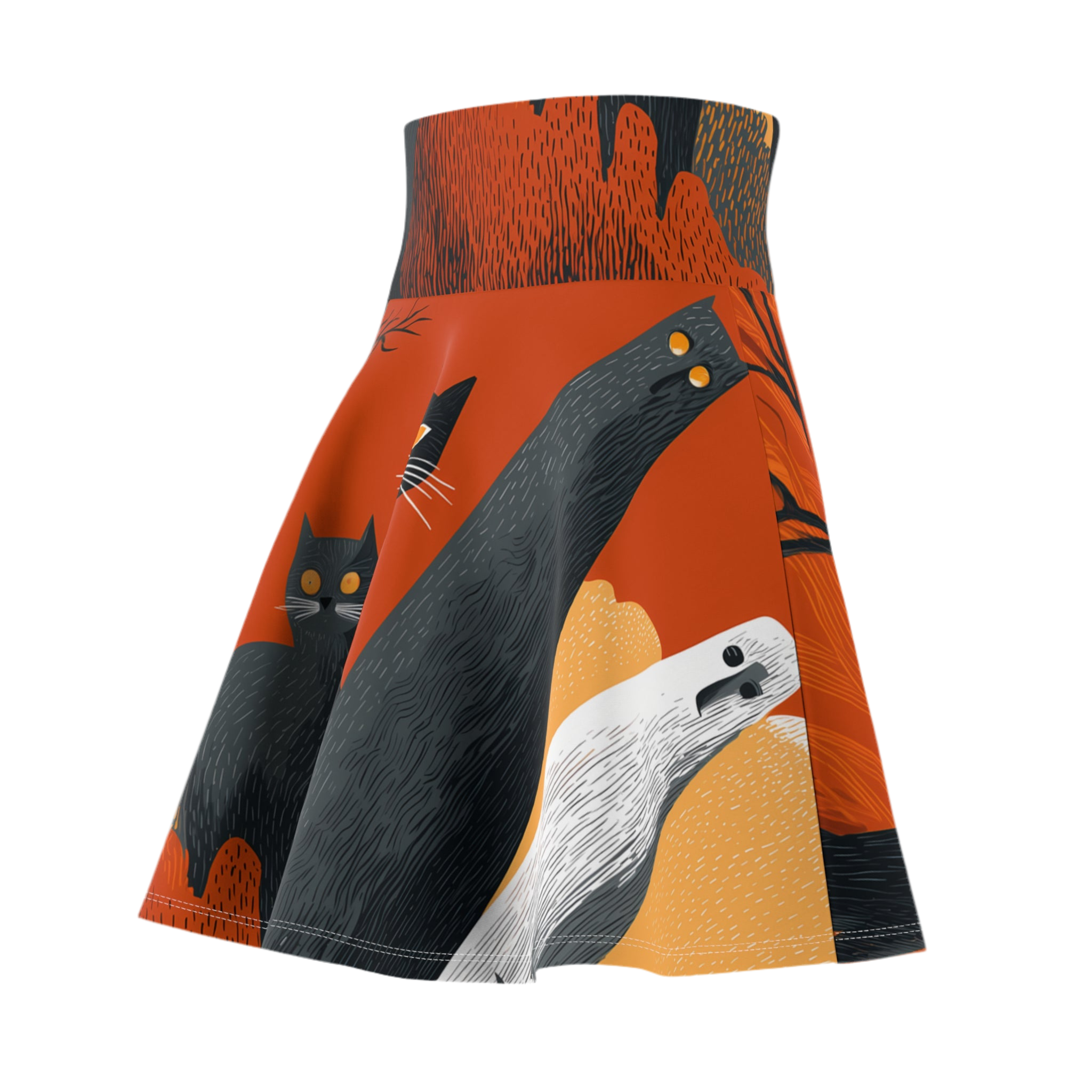 Maison Verne Halloween Ltd. Edition Women's Skater Skirt "Midnight Watchers" - 🎃👻 Wicked Elegance No. 48 👻🎃