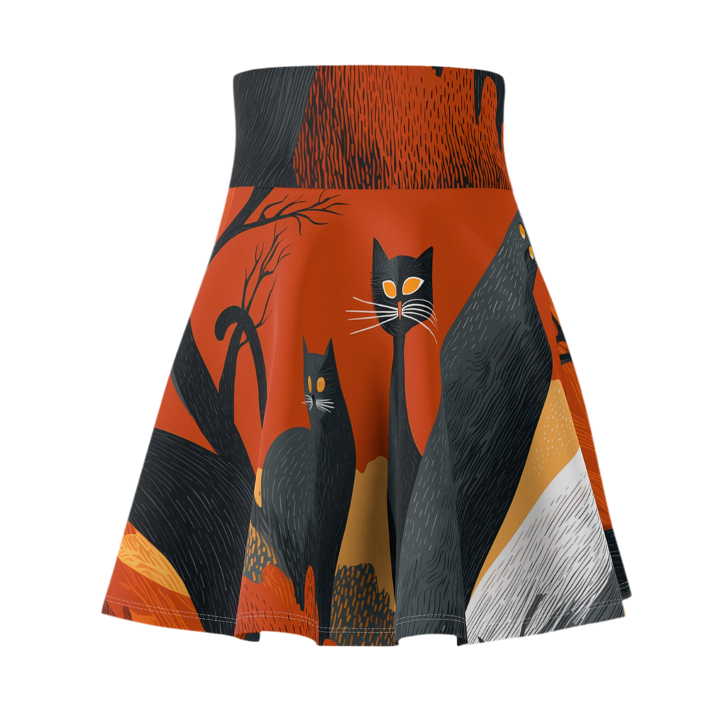 Maison Verne Halloween Ltd. Edition Women's Skater Skirt "Midnight Watchers" - 🎃👻 Wicked Elegance No. 48 👻🎃