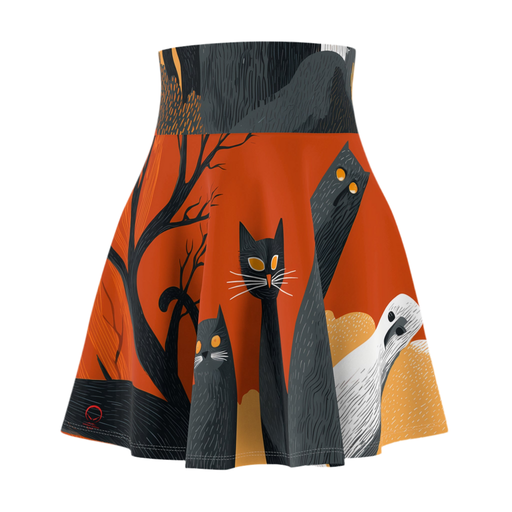 Maison Verne Halloween Ltd. Edition Women's Skater Skirt "Midnight Watchers" - 🎃👻 Wicked Elegance No. 48 👻🎃