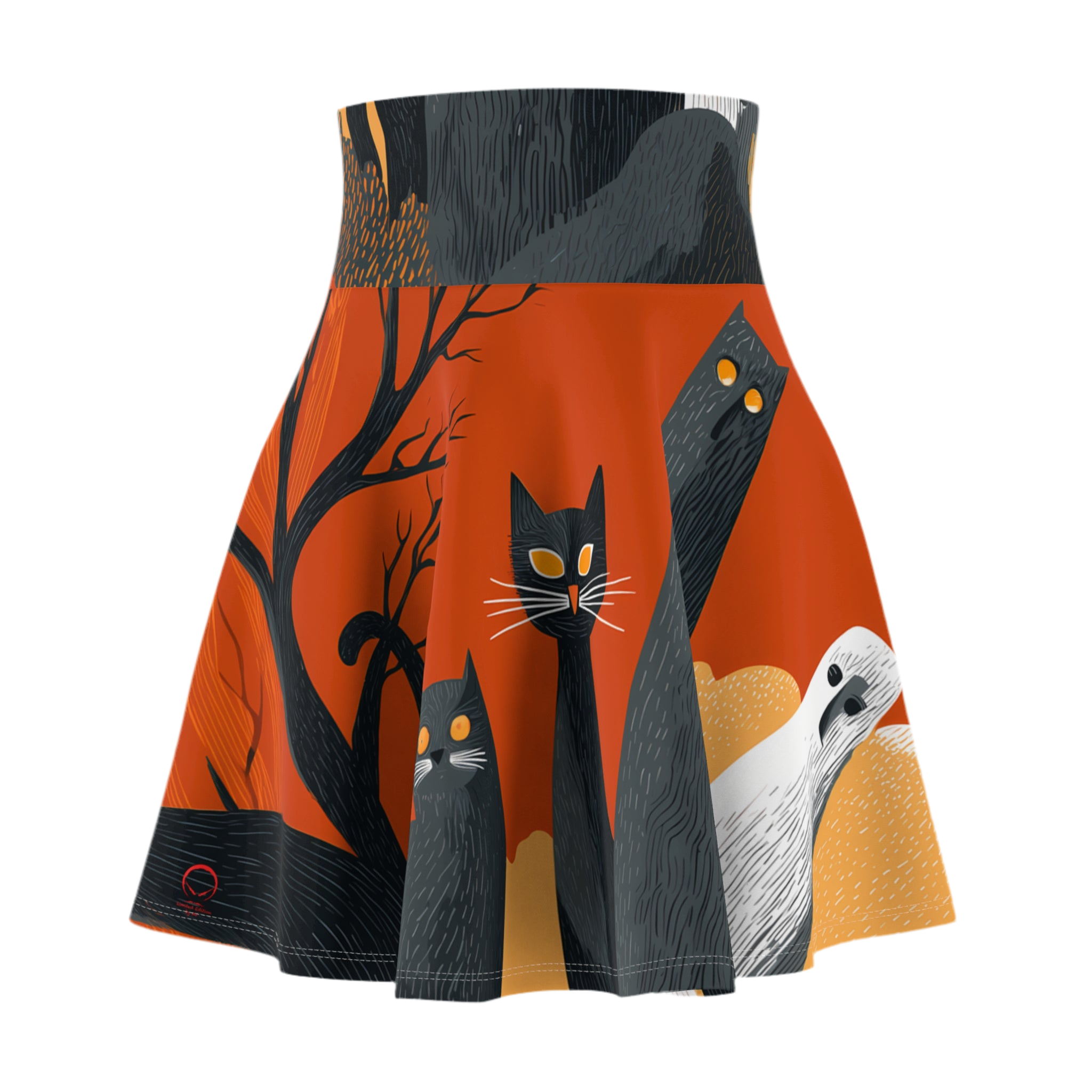 Maison Verne Halloween Ltd. Edition Women's Skater Skirt "Midnight Watchers" - 🎃👻 Wicked Elegance No. 48 👻🎃