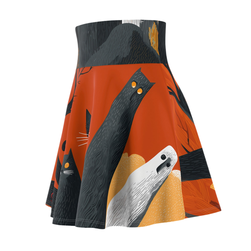 Maison Verne Halloween Ltd. Edition Women's Skater Skirt "Midnight Watchers" - 🎃👻 Wicked Elegance No. 48 👻🎃