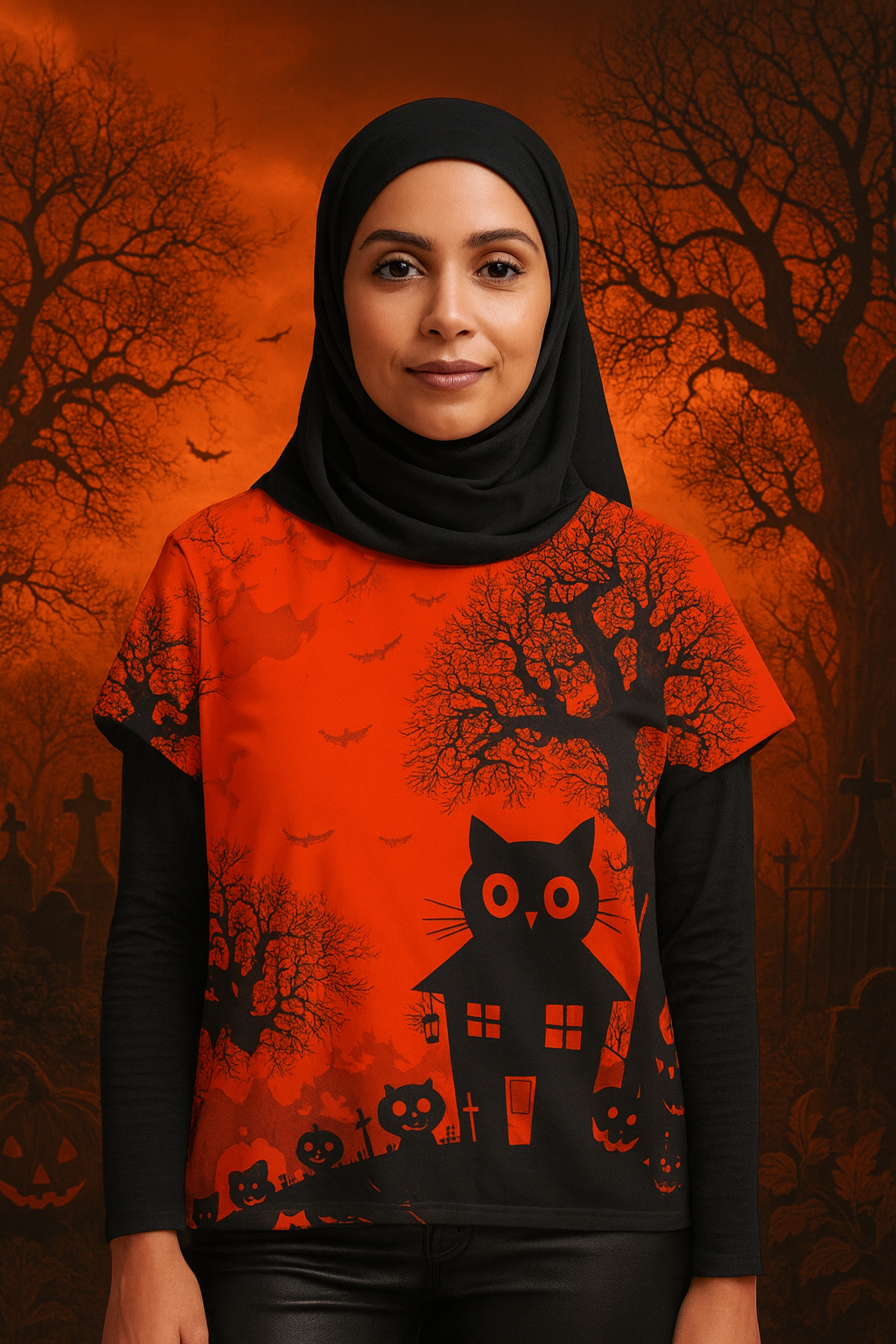 Maison Verne Halloween Ltd. Edition Damen Shirt "Midnight Cats" - 🎃👻 Wicked Elegance No. 55 👻🎃