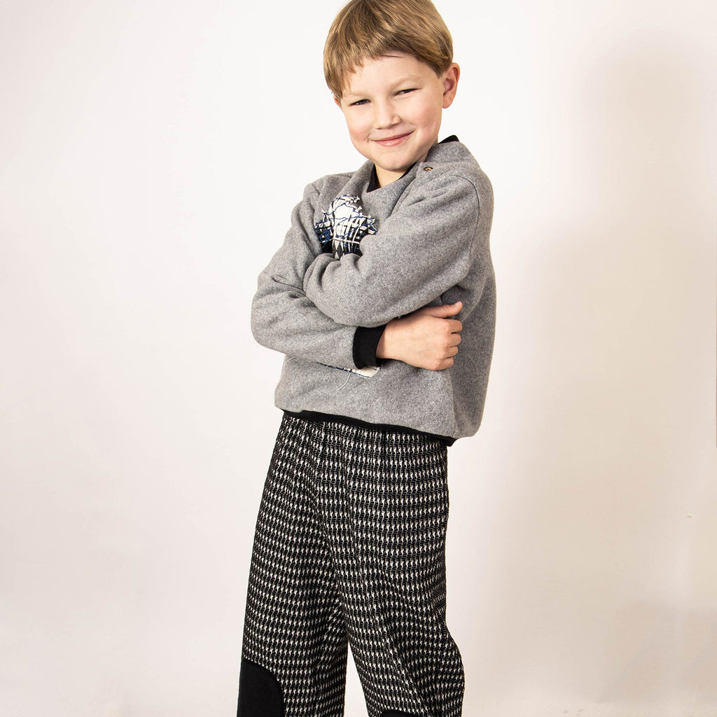 Black and White pied de poule Kids Pants with Knee Patches
