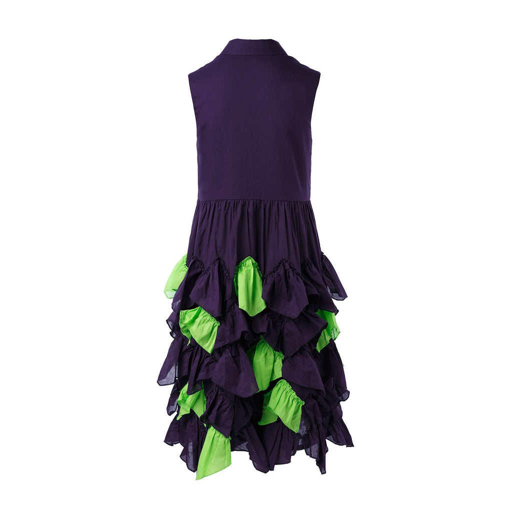 Girls Purple Shirt Dress with Green Ruffles