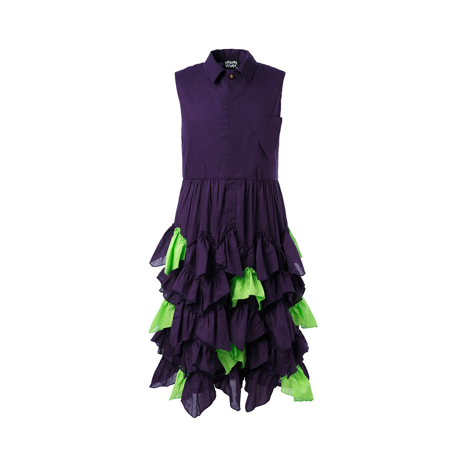 Girls Purple Shirt Dress with Green Ruffles