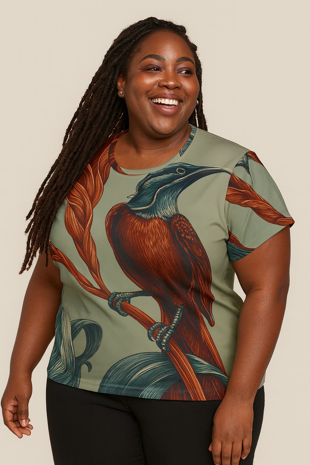 Plus Size Damen T-shirt "Crimson Sentinel" - Wilderness Whisper No. 46