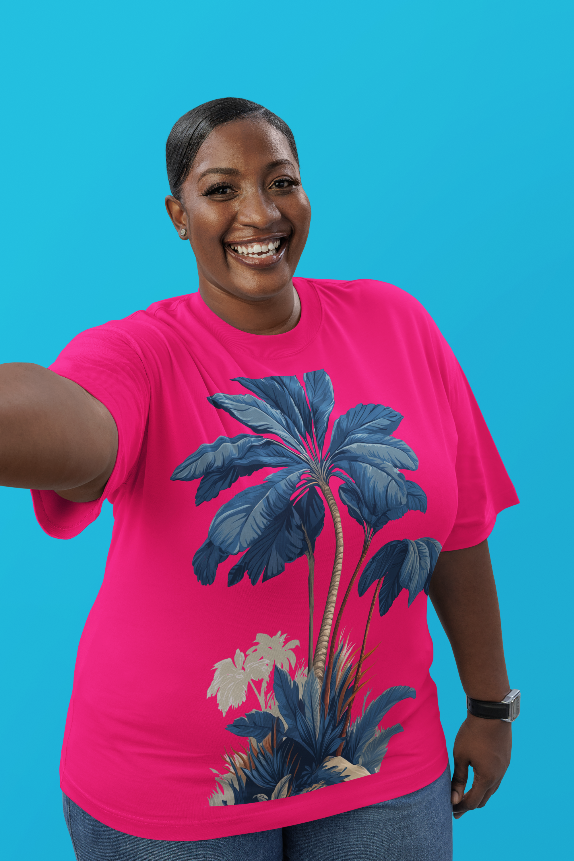 Women's T-shirt "Blue Tropic" - Wilderness Whisper No. 02 (pink) PLUS SIZE