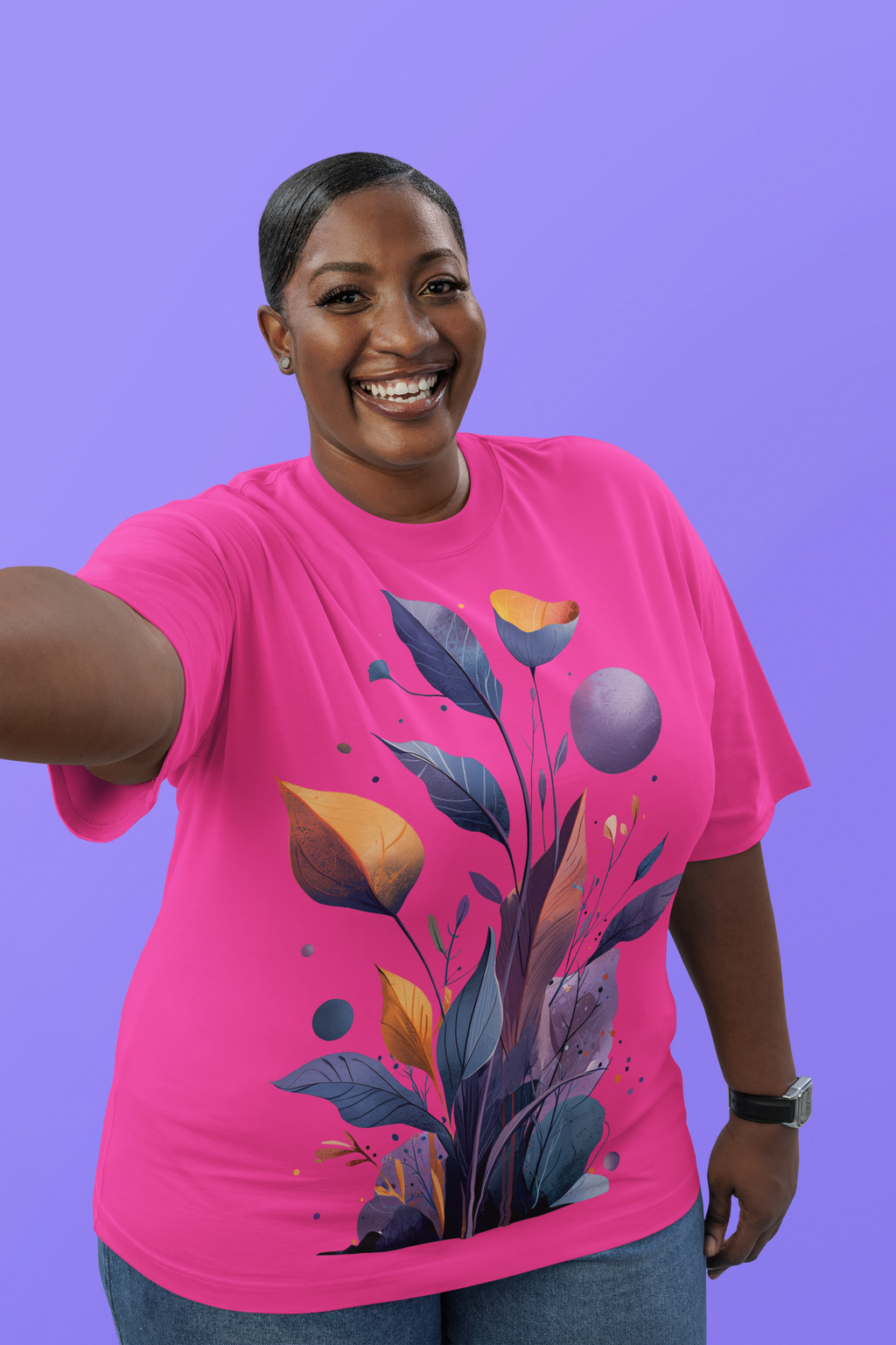 Plus Size Damen T-shirt "Celestial Bloom" - Cosmic Botanicals No. 30 (pink)