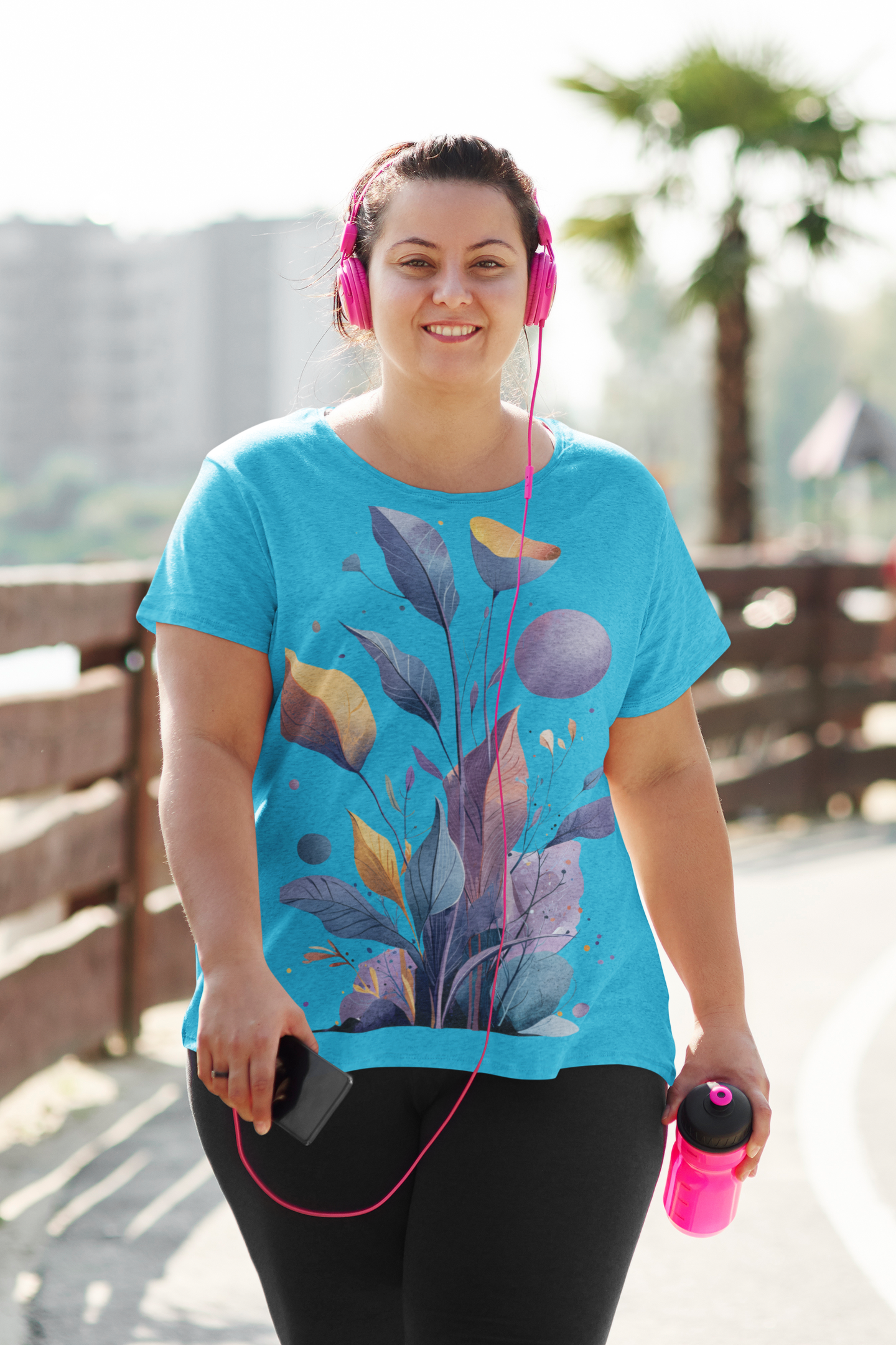 Plus Size Damen T-shirt "Celestial Bloom" - Cosmic Botanicals No. 30 (türkis)